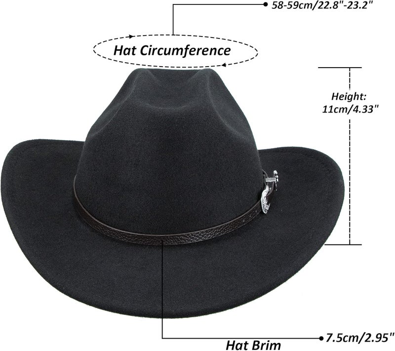 FGSS Womens Western-Cowboy-Hats Classic Felt-Hats - Rodeo Wide-Brim-Cowgirl Jazz-Hat with Buckle Belt(Lagre) - Image 2